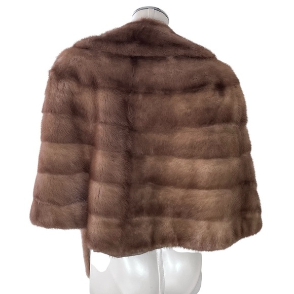 VTG Brown Mink Fur Stole Wrap Shawl Cape With Pockets Women's OS - Picture 4 of 16